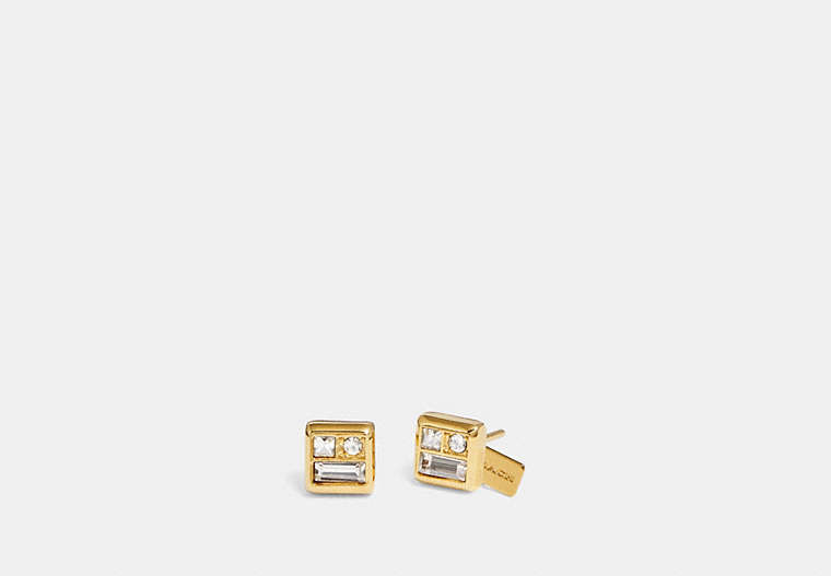 COACH®,ANTIQUE CRYSTAL STUD EARRINGS,Metal,Gold,Front View