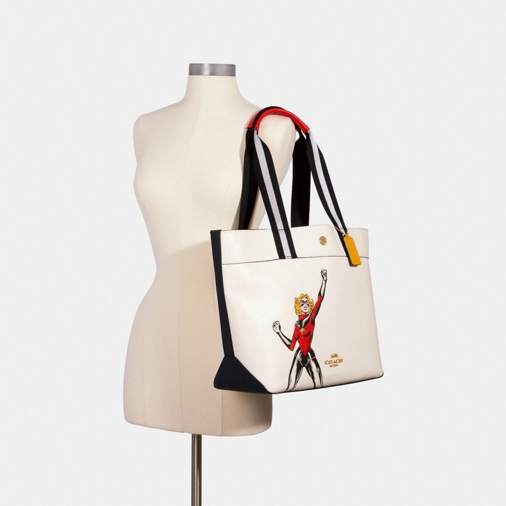 COACH®,COACH │ MARVEL JES TOTE WITH CAROL DANVERS,Gold/Chalk Multi,Alternate View