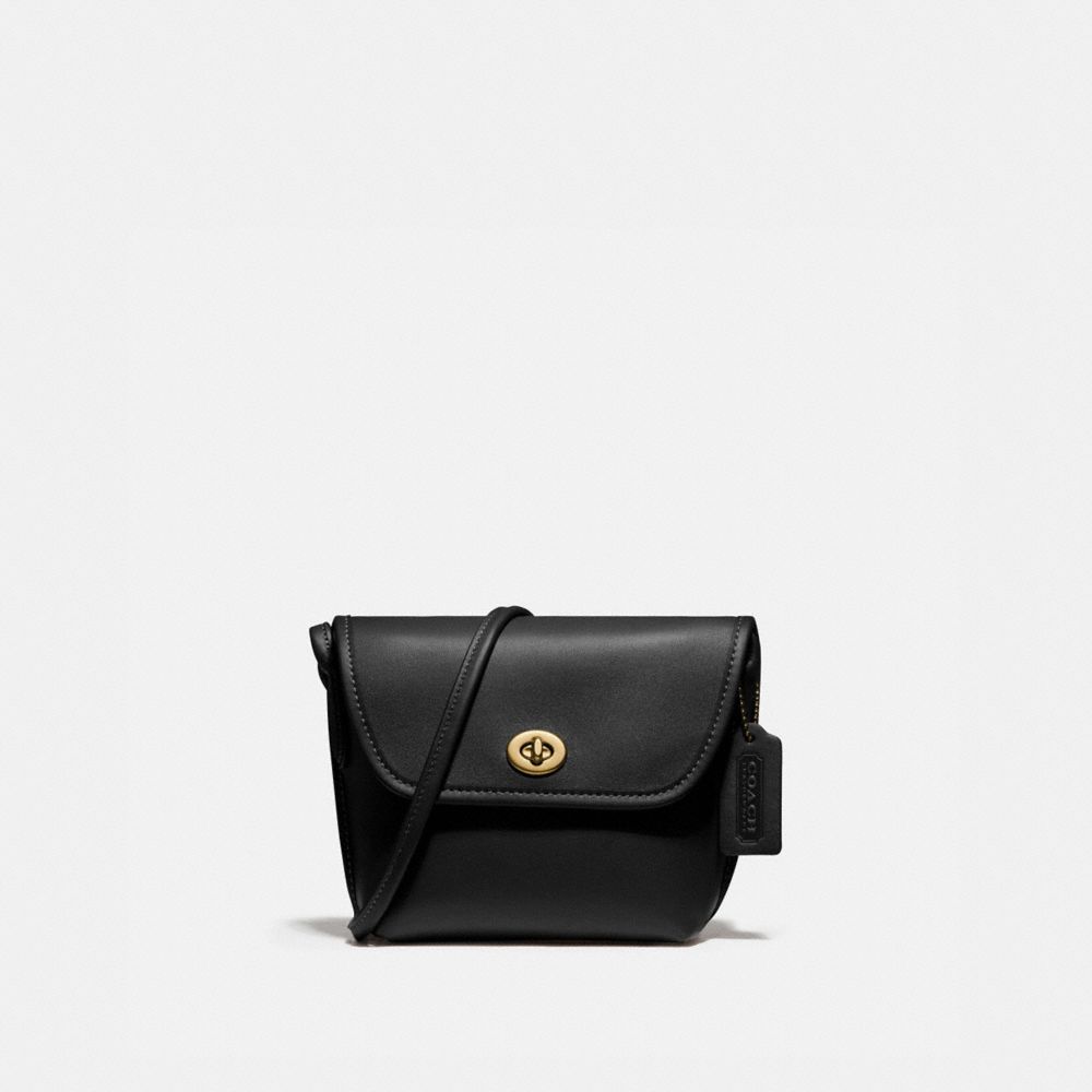 COACH®,TURNLOCK POUCH,Leather,Small,Brass/Black,Front View