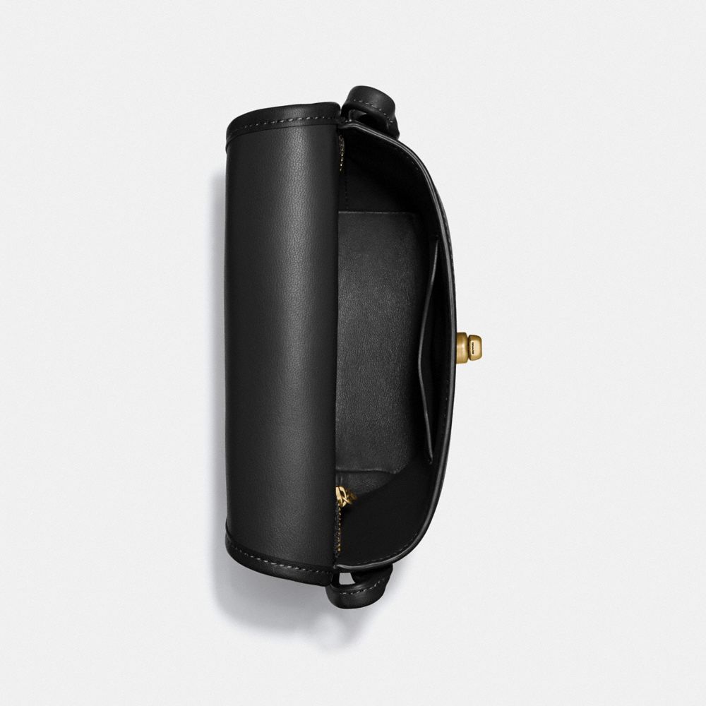 COACH®,TURNLOCK POUCH,Leather,Small,Brass/Black,Inside View,Top View