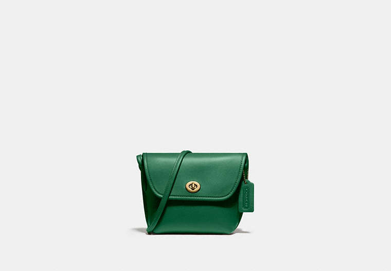 COACH®,TURNLOCK POUCH,Leather,Small,Brass/Green,Front View