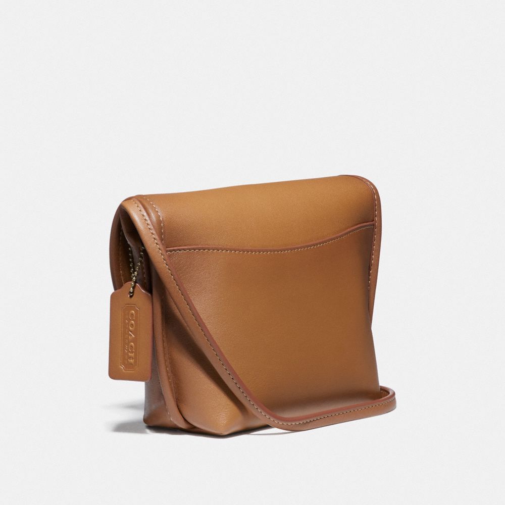 COACH®,TURNLOCK POUCH,Leather,Small,Brass/Light Saddle,Angle View