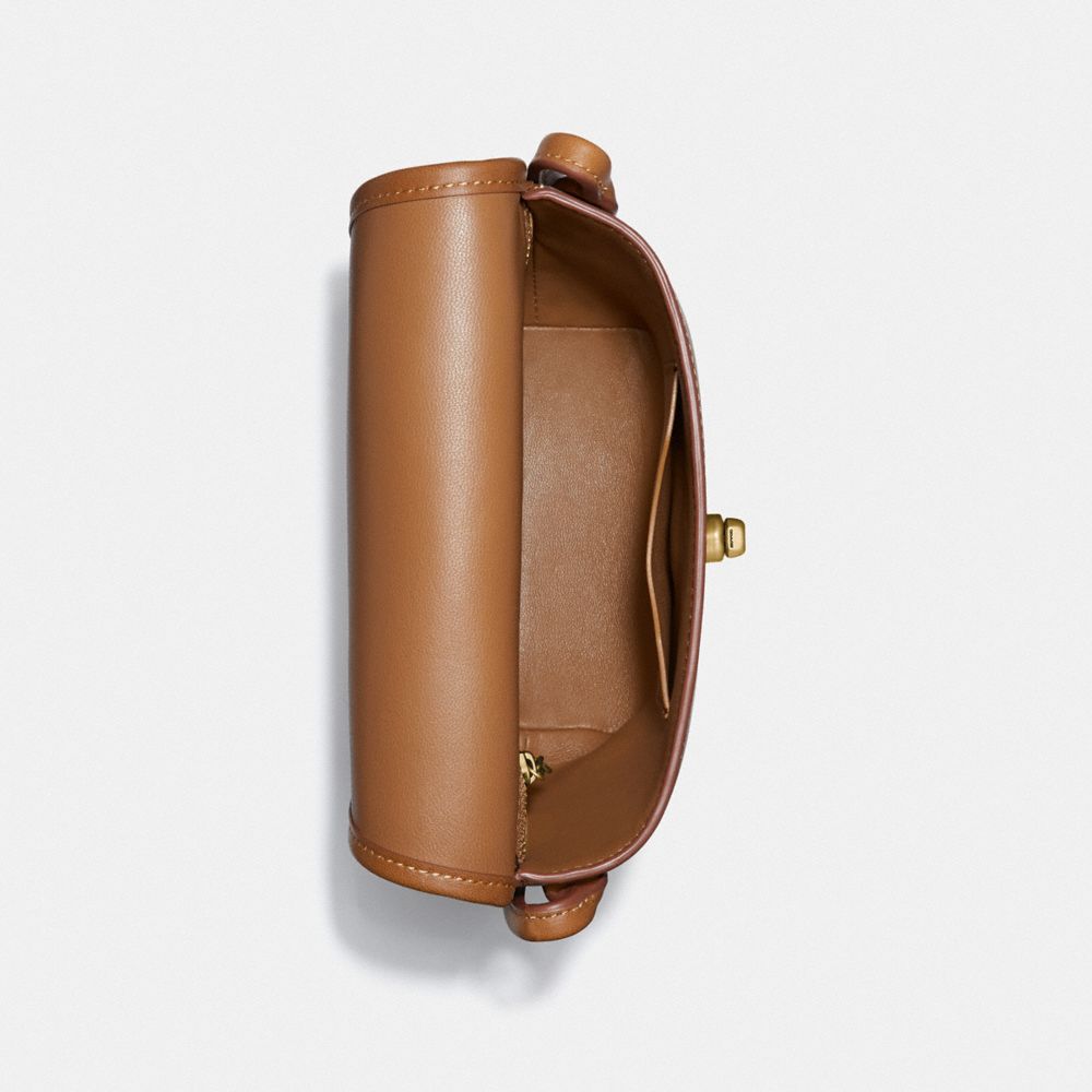 COACH®,TURNLOCK POUCH,Leather,Small,Brass/Light Saddle,Inside View,Top View