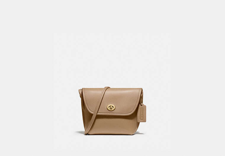 COACH®,TURNLOCK POUCH,Leather,Small,Brass/Pink Sand,Front View