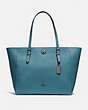 COACH®,TURNLOCK TOTE,Leather,Large,Dark Gunmetal/Chambray,Front View