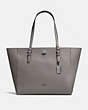 COACH®,TURNLOCK TOTE,Leather,Large,Dark Gunmetal/Heather Grey,Front View