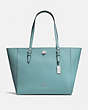 COACH®,TURNLOCK TOTE,Leather,Large,Silver/Marine,Front View