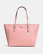 COACH®,TURNLOCK TOTE,Leather,Large,Silver/Peony,Front View