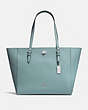 COACH®,TURNLOCK TOTE,Leather,Large,Silver/Sage,Front View