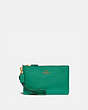 COACH®,SMALL WRISTLET,Leather,Mini,Brass/Green,Front View