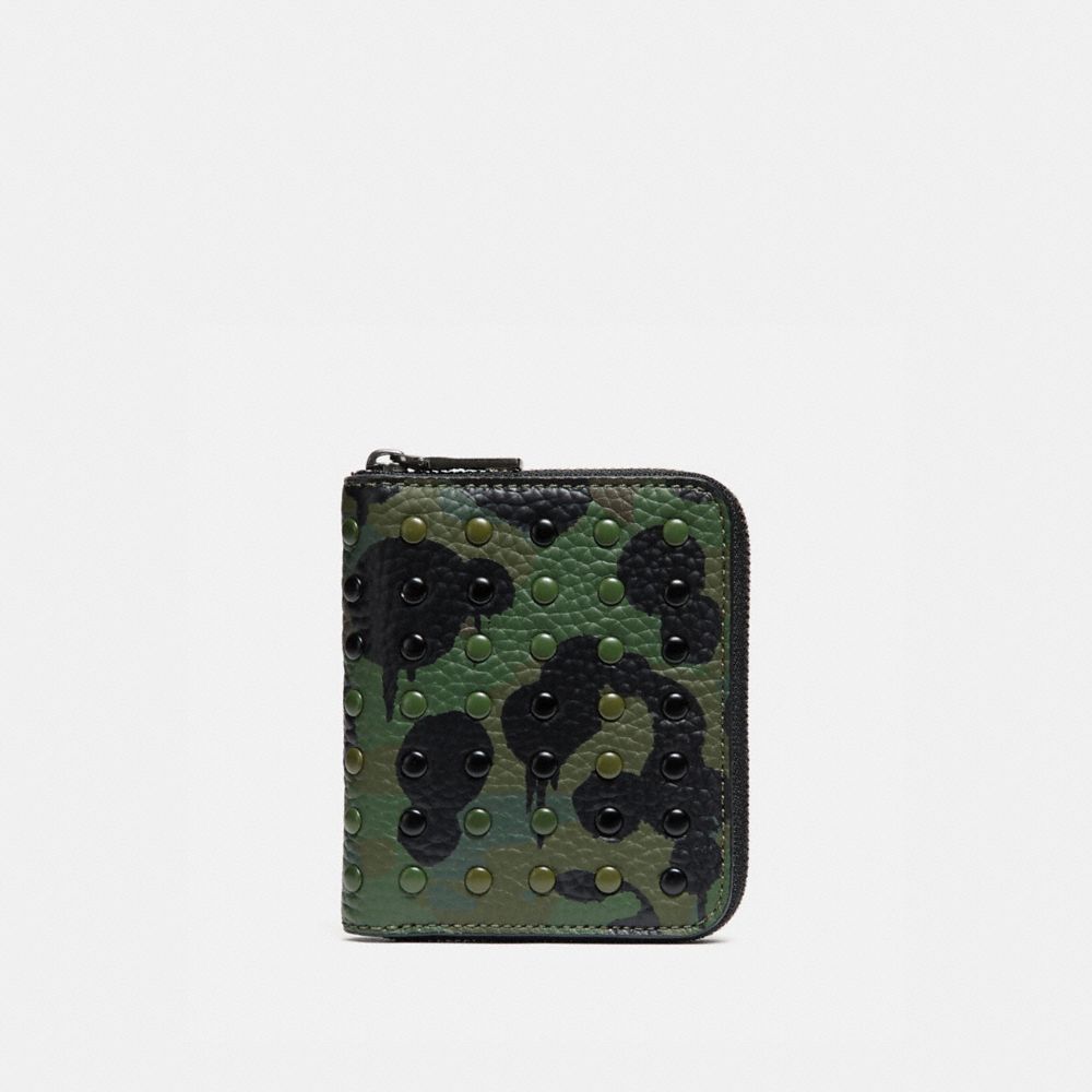 Small Zip Around Wallet With Camo Print And Rivets