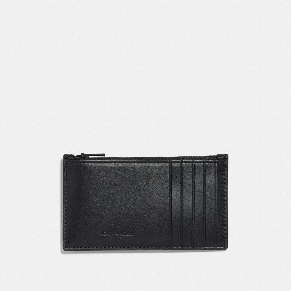 COACH®,ZIP CARD CASE WITH MASCOT,Leather,Sharky Black,Back View