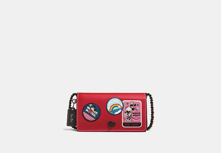 COACH®,DINKY WITH MINNIE MOUSE PATCHES,Leather,Mini,Black Copper/1941 Red,Front View