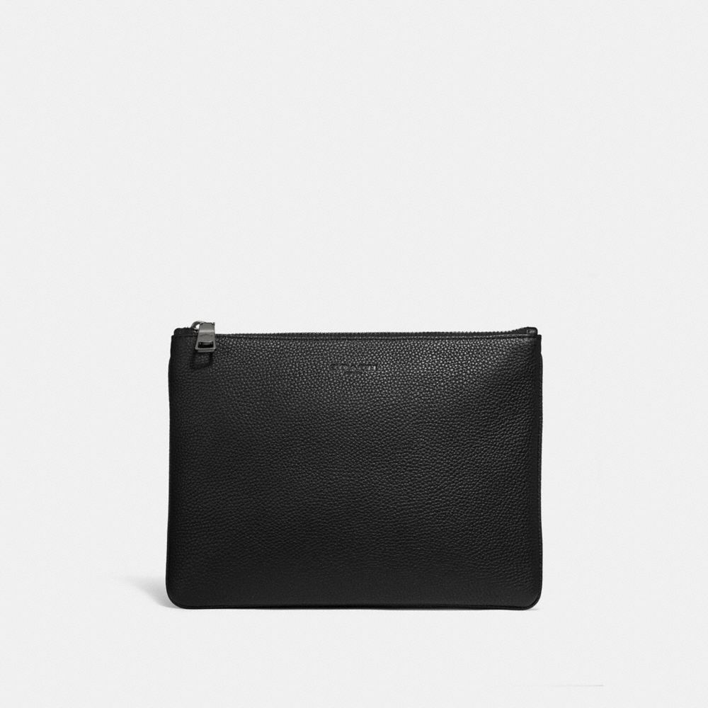 COACH®,MULTIFUNCTIONAL POUCH,Pebbled Leather,Black,Front View