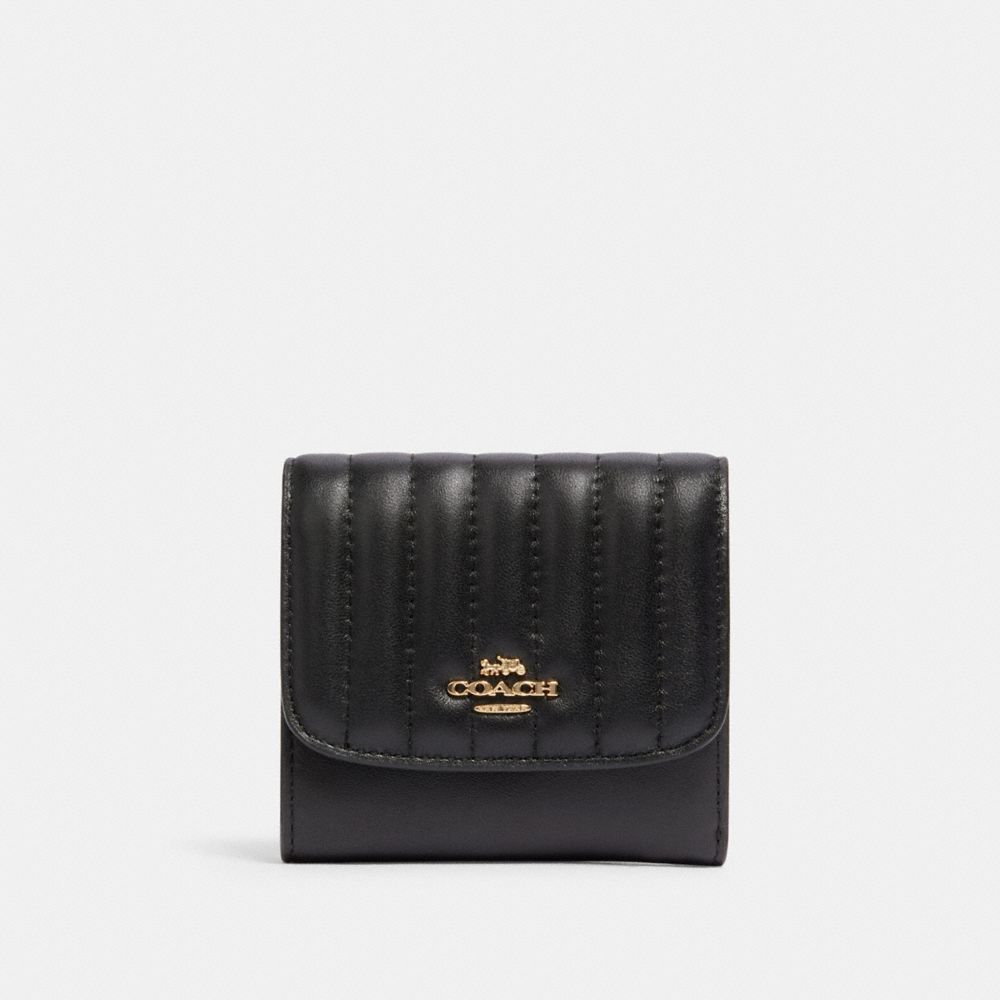 COACH®,PETIT PORTEFEUILLE AVEC MATELASSAGE LINÉAIRE,Cuir,IM/Noir,Front View