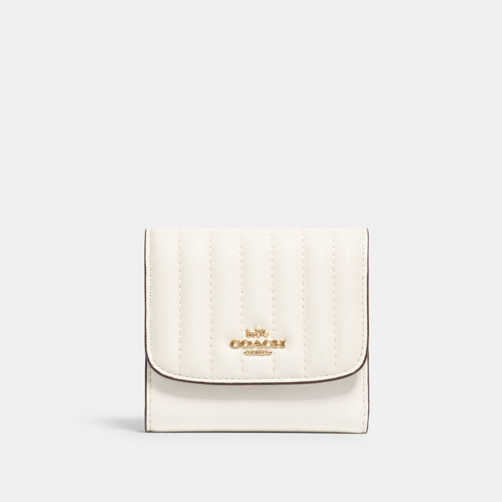 COACH®,SMALL WALLET WITH LINEAR QUILTING,Gold/Chalk,Front View