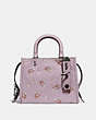 COACH®,ROGUE 25 WITH SEQUINS FLORAL BOW PRINT,Leather,Medium,Black Copper/Ice Purple,Front View