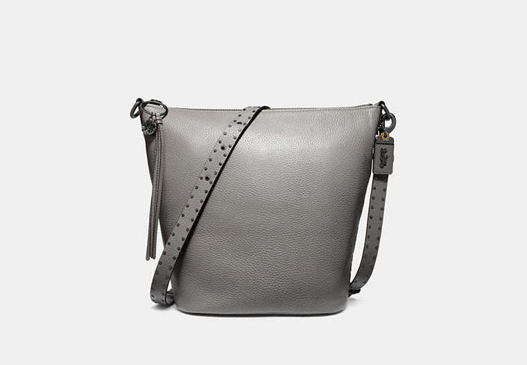 COACH®,DUFFLE WITH RIVETS,Leather,Black Copper/Heather Grey,Front View