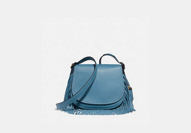 COACH®,SADDLE 23 WITH FRINGE,Leather,Small,Black Copper/Chambray,Front View image number 0