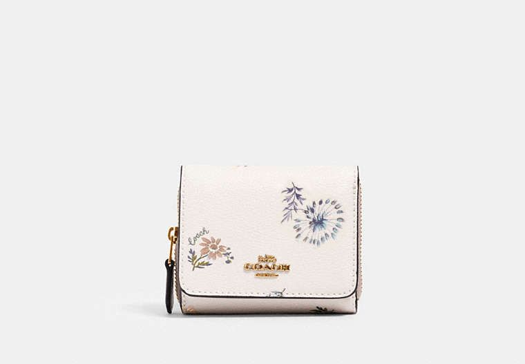 COACH®,SMALL TRIFOLD WALLET WITH DANDELION FLORAL PRINT,Gold/Chalk/ Blue Multi,Front View