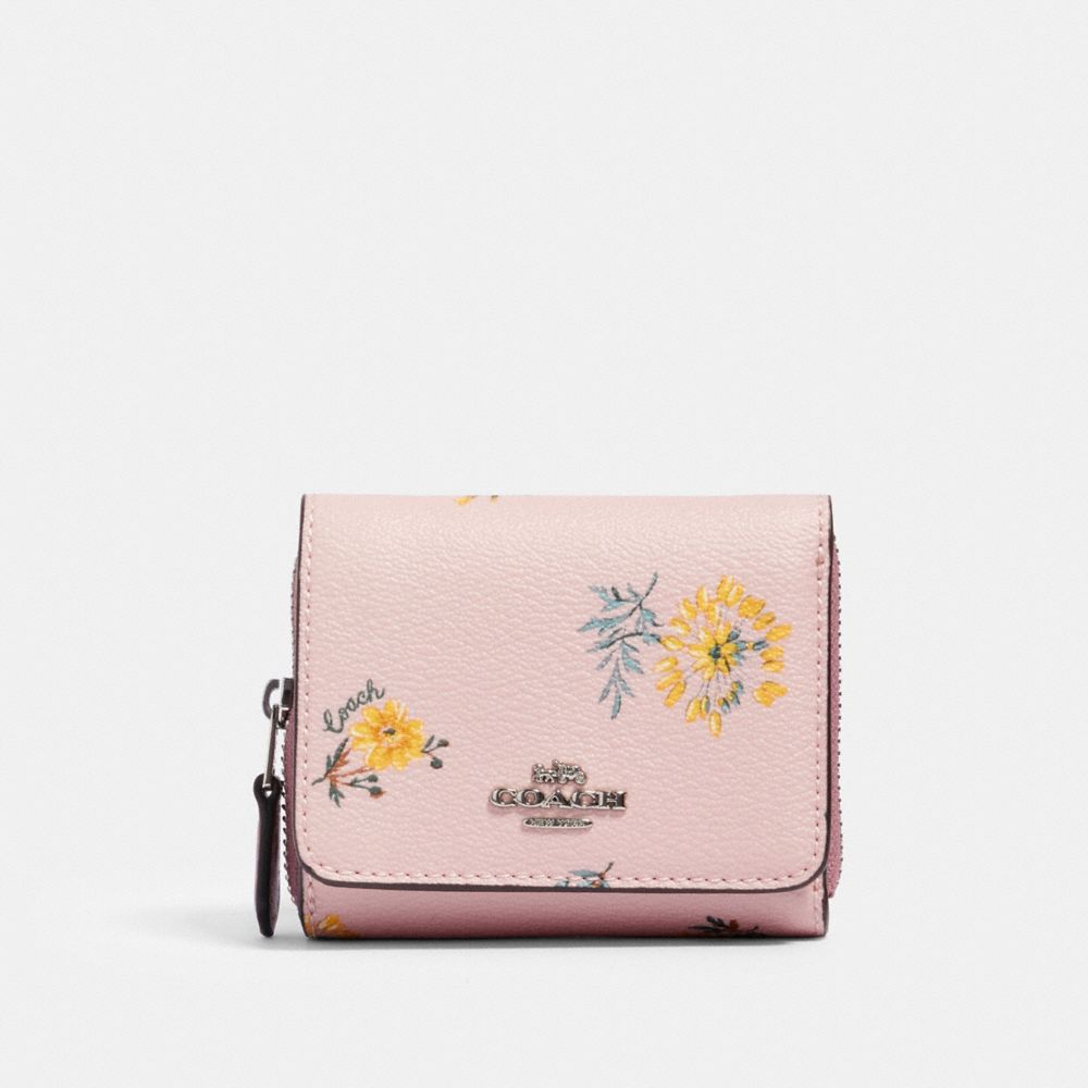 Coach Outlet Small Trifold Wallet With Floral Cluster Print Interior In  White