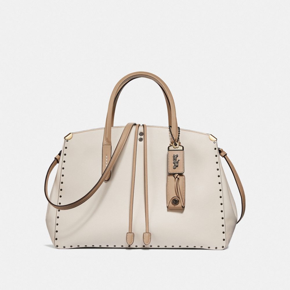 COACH®,COOPER CARRYALL IN COLORBLOCK WITH RIVETS,Leather,Large,Black Copper/Chalk,Front View