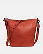 COACH®,DUFFLE,Pebbled Leather,Medium,Black Copper/Chili,Front View