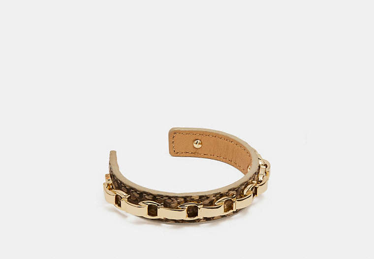 COACH®,SNAKESKIN SIGNATURE CUFF,Leather,Gold/NATURAL,Front View