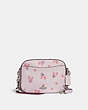 COACH®,CAMERA BAG WITH FLORAL BOW PRINT,Leather,Small,Silver/Ice Pink,Front View