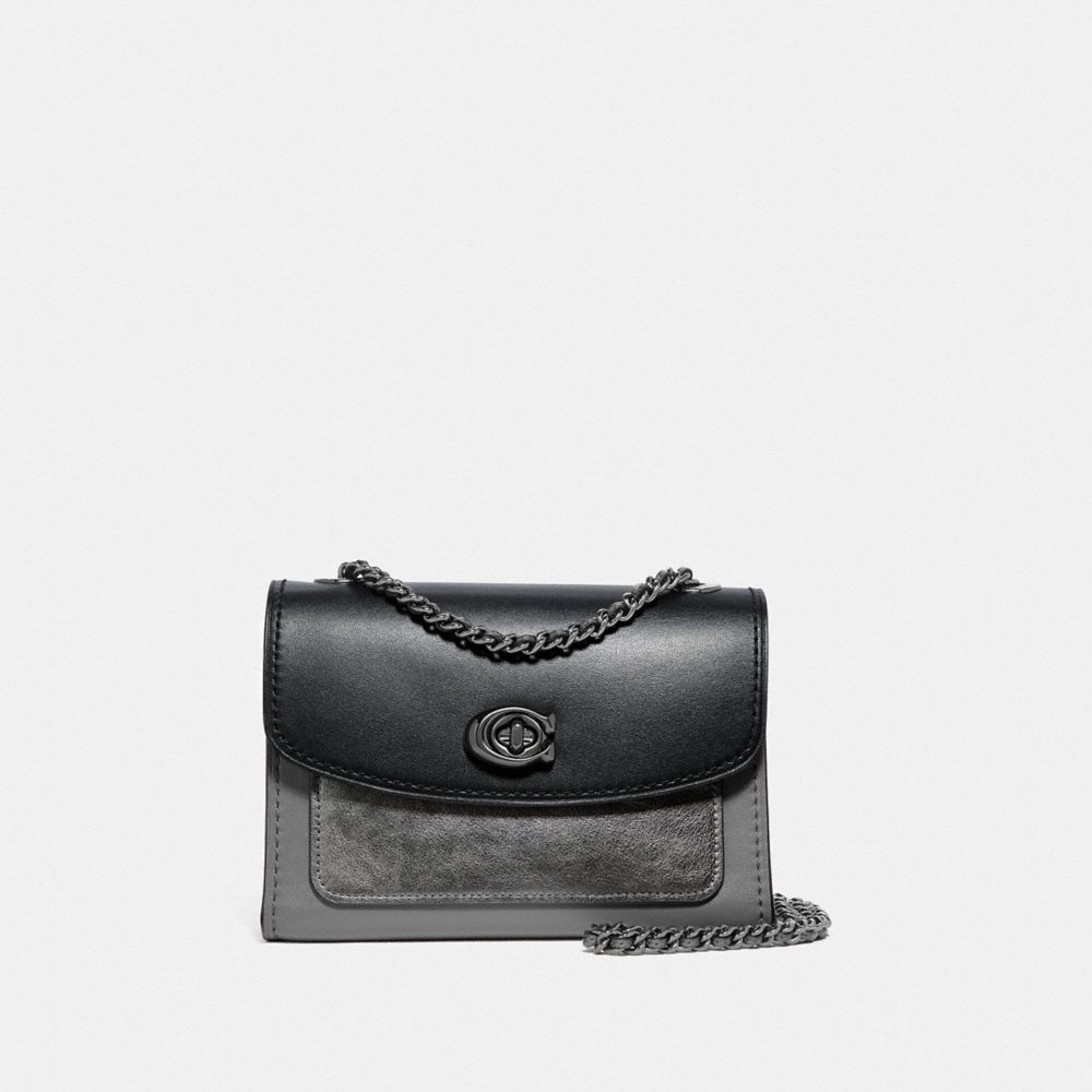COACH®,PARKER 18 IN COLORBLOCK,Leather,Small,Dark Gunmetal/Heather Grey,Front View