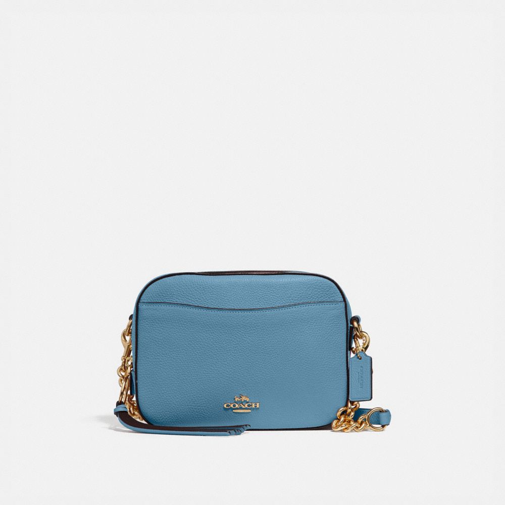 Coach metallic blue camera bag deals