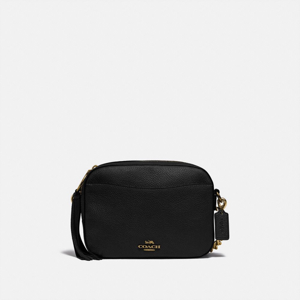 COACH®,CAMERA BAG,Pebbled Leather,Medium,Light Gold/Black,Front View