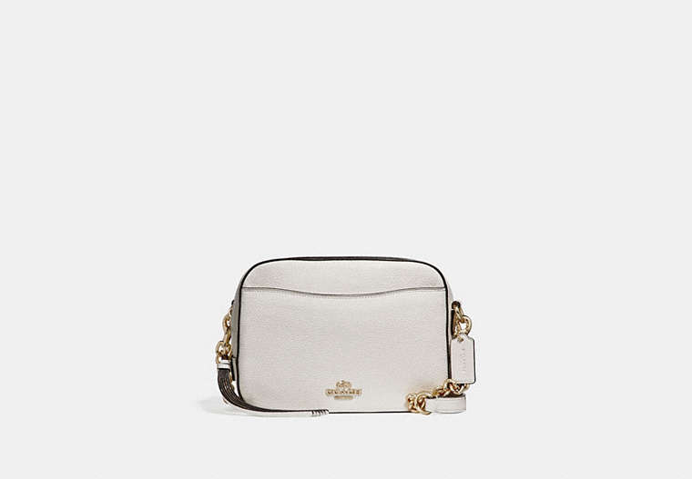 COACH®,CAMERA BAG,Pebbled Leather,Medium,Chalk/Light Gold,Front View