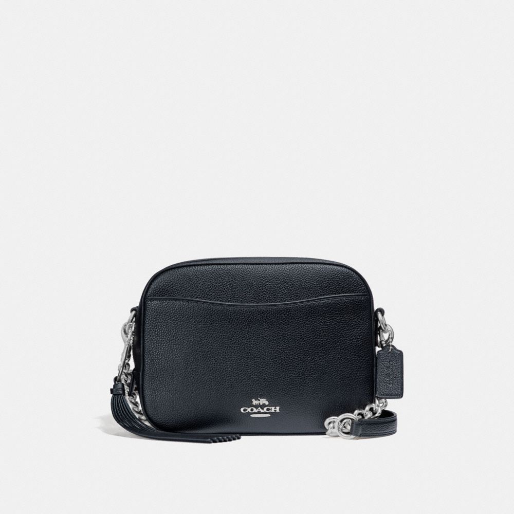 COACH®,CAMERA BAG,Pebbled Leather,Medium,Silver/Midnight Navy,Front View image number 0