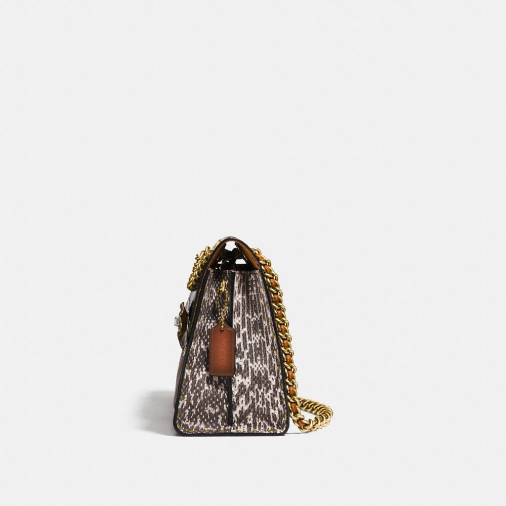 COACH®,PARKER WITH RIVETS AND SNAKESKIN DETAIL,pvc,Medium,Brass/Black Multi,Angle View