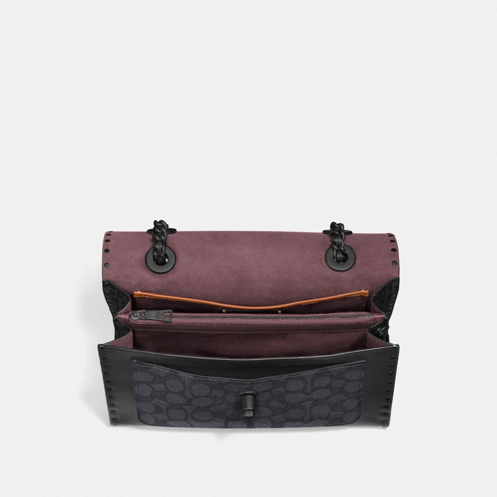 COACH®,PARKER WITH RIVETS AND SNAKESKIN DETAIL,pvc,Medium,Matte Black/Charcoal Black Multi,Inside View,Top View