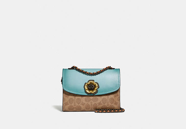 COACH®,PARKER 18 IN COLORBLOCK SIGNATURE CANVAS,Leather,Small,BP/Light Turquoise,Front View