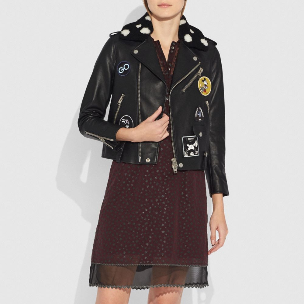 Embellished Moto Jacket With Patches
