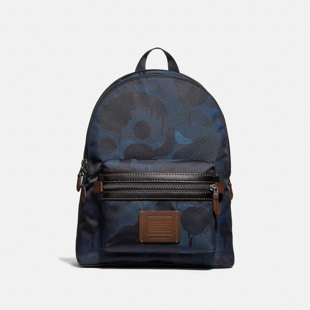 COACH®,ACADEMY BACKPACK WITH CAMO PRINT,Mixed Material,X-Large,Denim/Black Copper,Front View