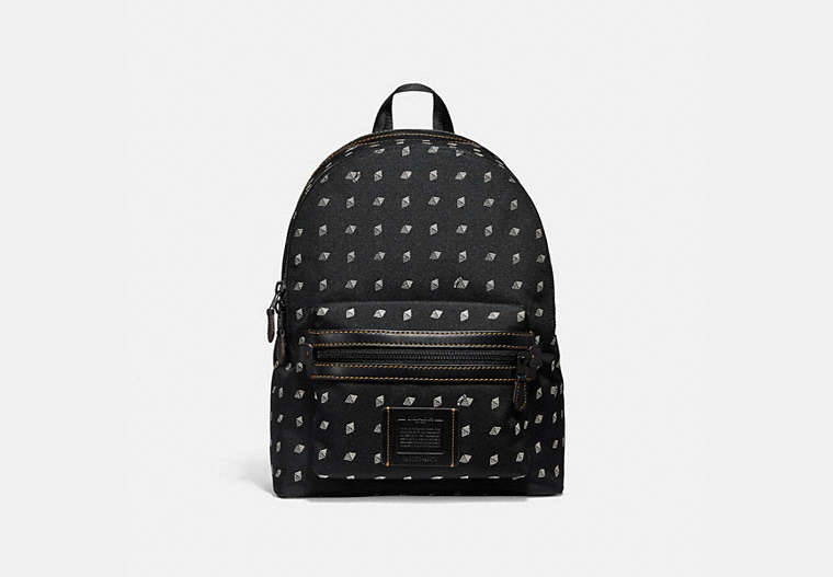 COACH®,ACADEMY BACKPACK WITH DOT DIAMOND PRINT,Mixed Material,Black/Chalk/Matte Black,Front View image number 0