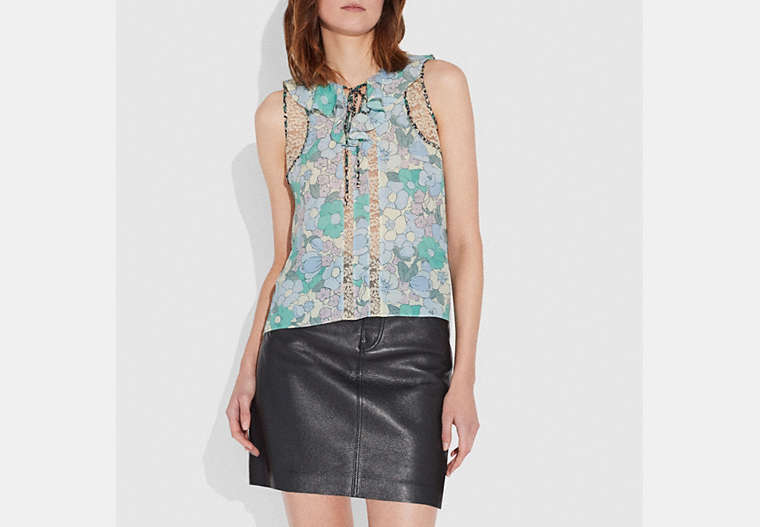 Floral Button Print Frill Top