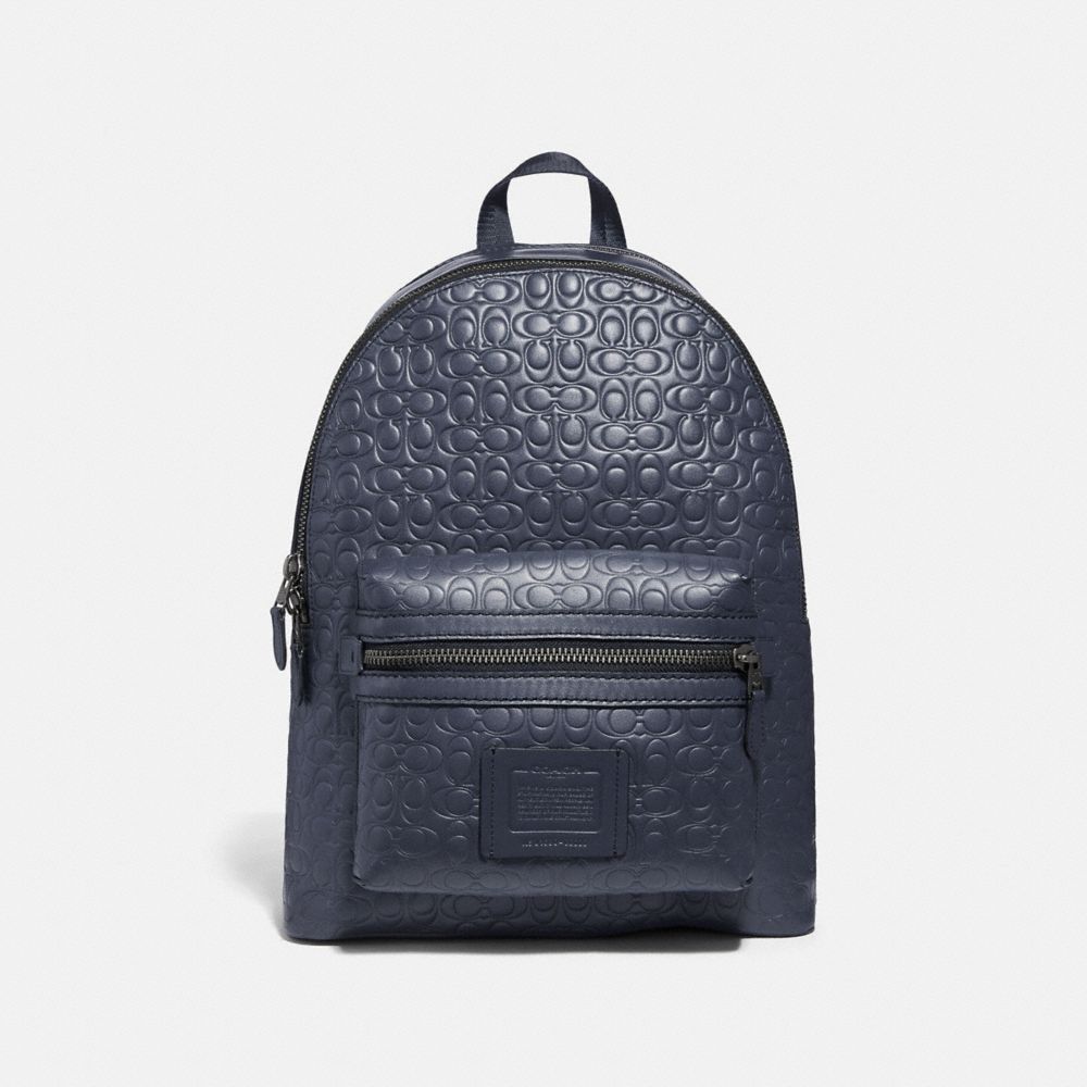 COACH®,ACADEMY BACKPACK IN SIGNATURE LEATHER,Leather,X-Large,Gunmetal/Midnight Navy,Front View