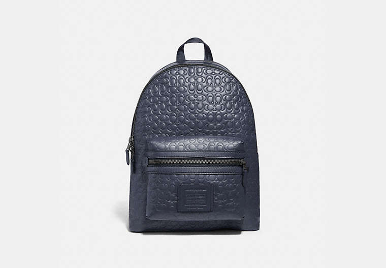 COACH®,ACADEMY BACKPACK IN SIGNATURE LEATHER,Leather,X-Large,Gunmetal/Midnight Navy,Front View image number 0