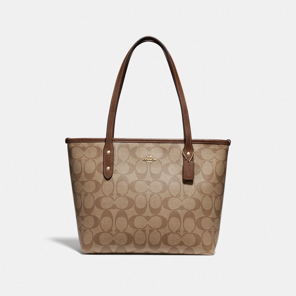 Coach Mini City Zip Top Tote Bag in Brown Signature Coated Canvas