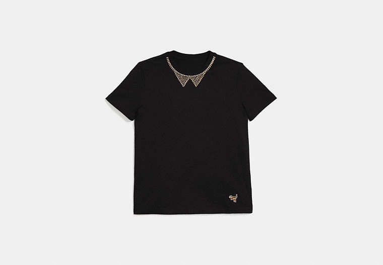 COACH®,EMBELLISHED COLLAR T-SHIRT,cotton,Dark Shadow,Front View