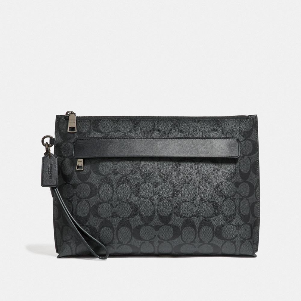 COACH®,CARRYALL POUCH IN SIGNATURE CANVAS,Medium,Charcoal/Black,Front View