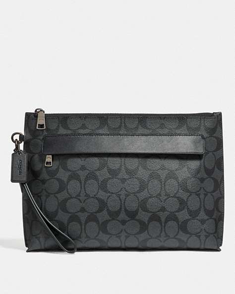 COACH®,CARRYALL POUCH IN SIGNATURE CANVAS,Leather,Charcoal/Black,Front View