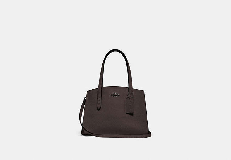 COACH®,CHARLIE CARRYALL 28,Leather,Medium,Gunmetal/Oxblood,Front View