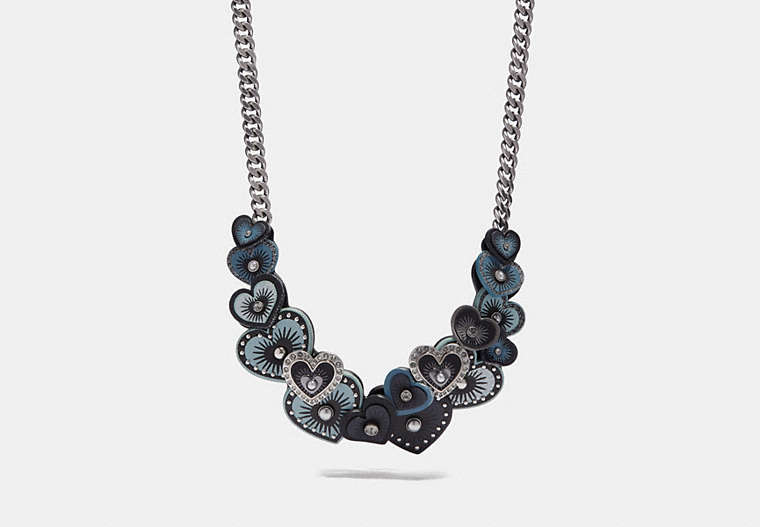 COACH®,HEART NECKLACE,Leather,Silver/Midnight Navy Multi,Front View
