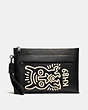 COACH®,COACH X KEITH HARING POUCH,Leather,Monster Black,Front View